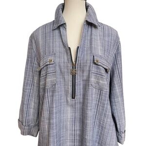 Anne Klein Blue Boxy Button‎ Down Shirt